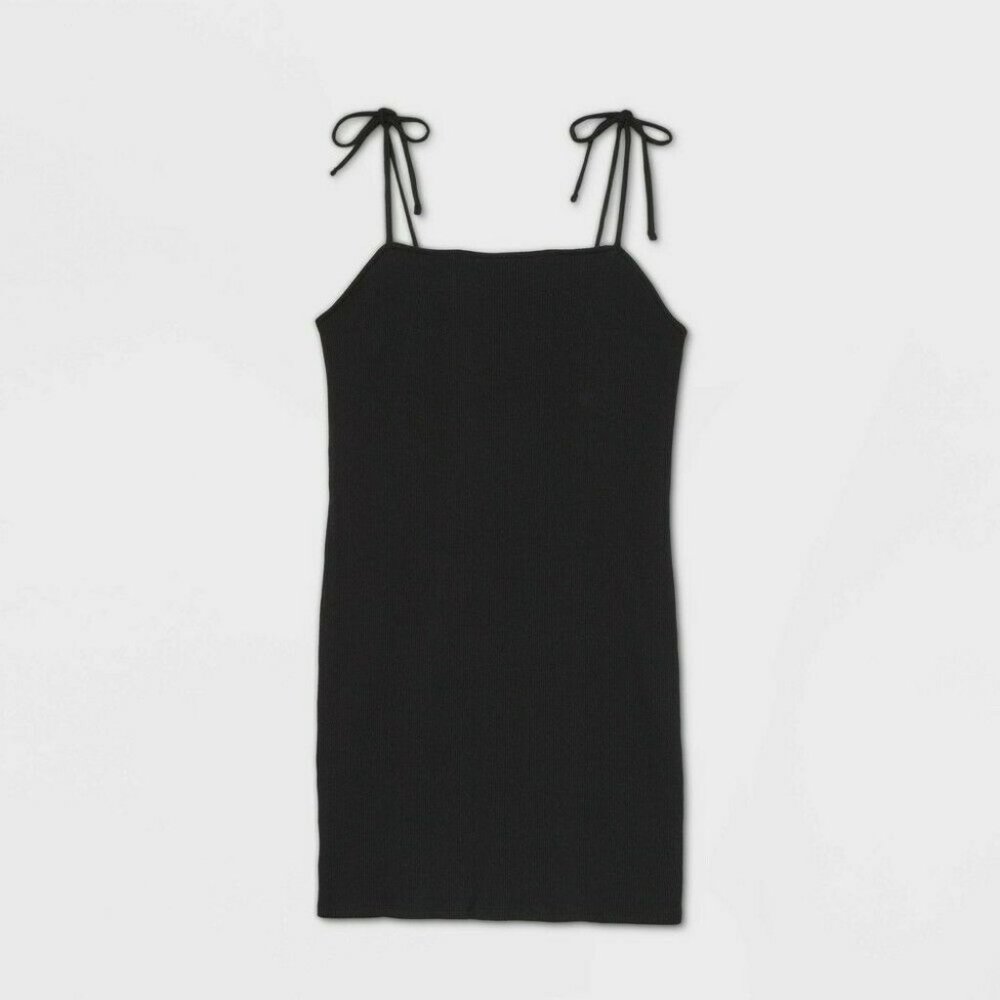 NWT Wild Fable Ribbed Tie Strap Black Mini Dress L
